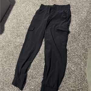 Black Cargo Jogger Pants all in motion